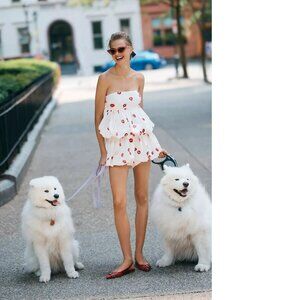 Anthropologie Maeve Printed Bubble Shorts & top set XL ivory red new with tag